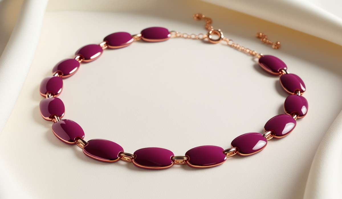 J Crew Raspberry Purple Enamel Link Strand Necklace