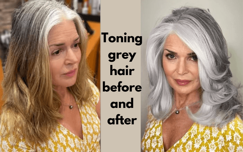 Toning-grey-hair-before-and-after Effortless Roots How to Blend Grey Hair with Dark Brown Hair: Unlock Your Ageless Style